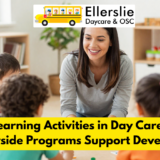 Children participating in educational daycare learning activities that support early childhood development and school readiness
